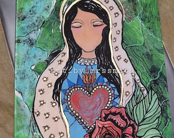 Virgin Mary, Virgen Maria, Virgen de Guadalupe, latin art, Catholic art prints, Christian art, Immaculate Heart, Sacred Heart, religious
