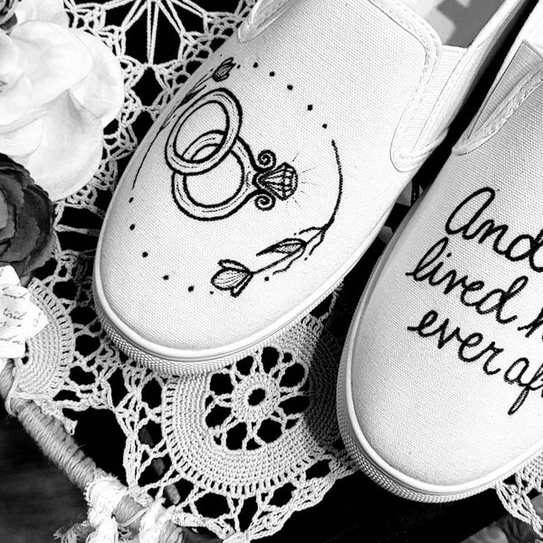 Wedding sneakers for bride, Custom Wedding shoes painted, custom shoe, wedding shoe