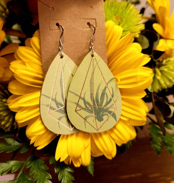 Air Plant Earrings Gift for Plant Lover Plant Mom Wooden Etsy