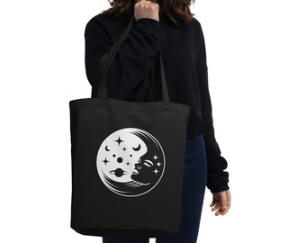 Organic Cotton Tote Bag: Moon & Stars Celestial Design