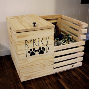 Custom Dog Food and Toy Wood Storage Bin