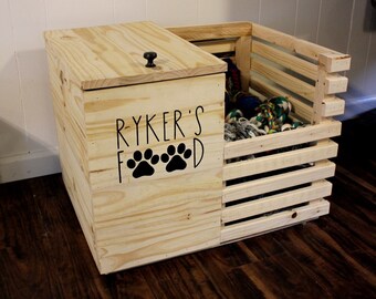 Custom Dog Food and Toy Wood Storage Bin