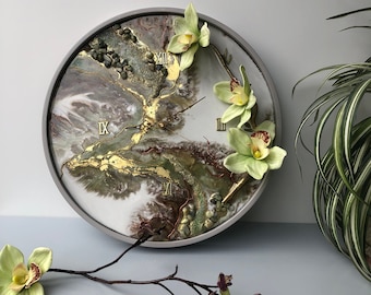 Unique clock with 3D flower wall decor, large wall clock, Apartment Art, Send a gift