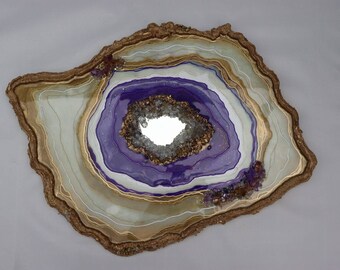 Resin Geode crystal agate, Mirror Artwork, Apartment Art, Sentimental Gift