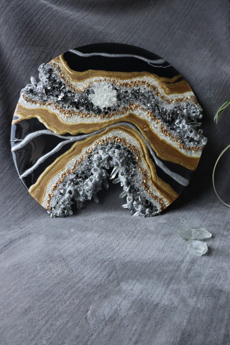 View of Black Gold Painting Geode Art Epoxy Resin Art Apartment Art - Etsy