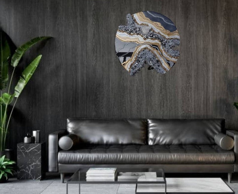 Black Gold Painting Geode Art Epoxy Resin Art Apartment Art - Etsy