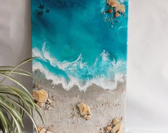 Resin Art, Seascape art with manta rey, Teal decor, Apartment Art