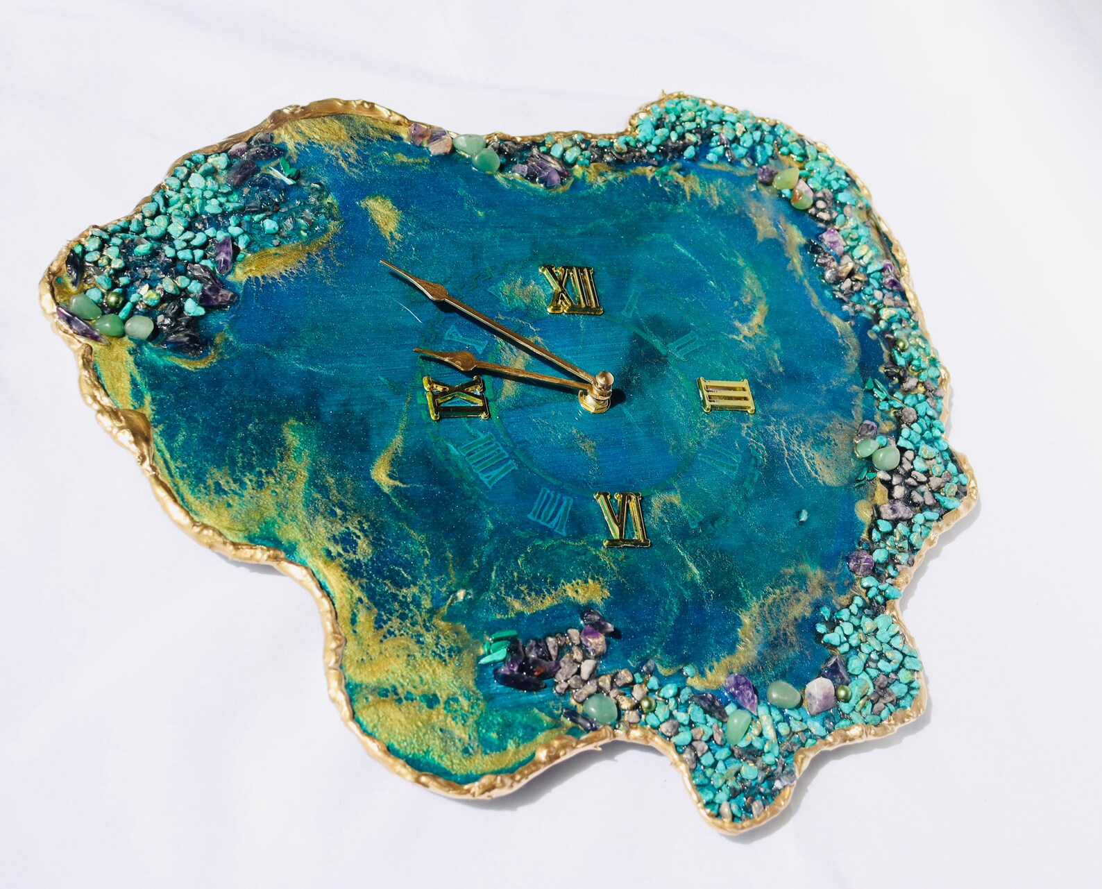 Resin wall clock with crystals handmade clock wall resin Etsy