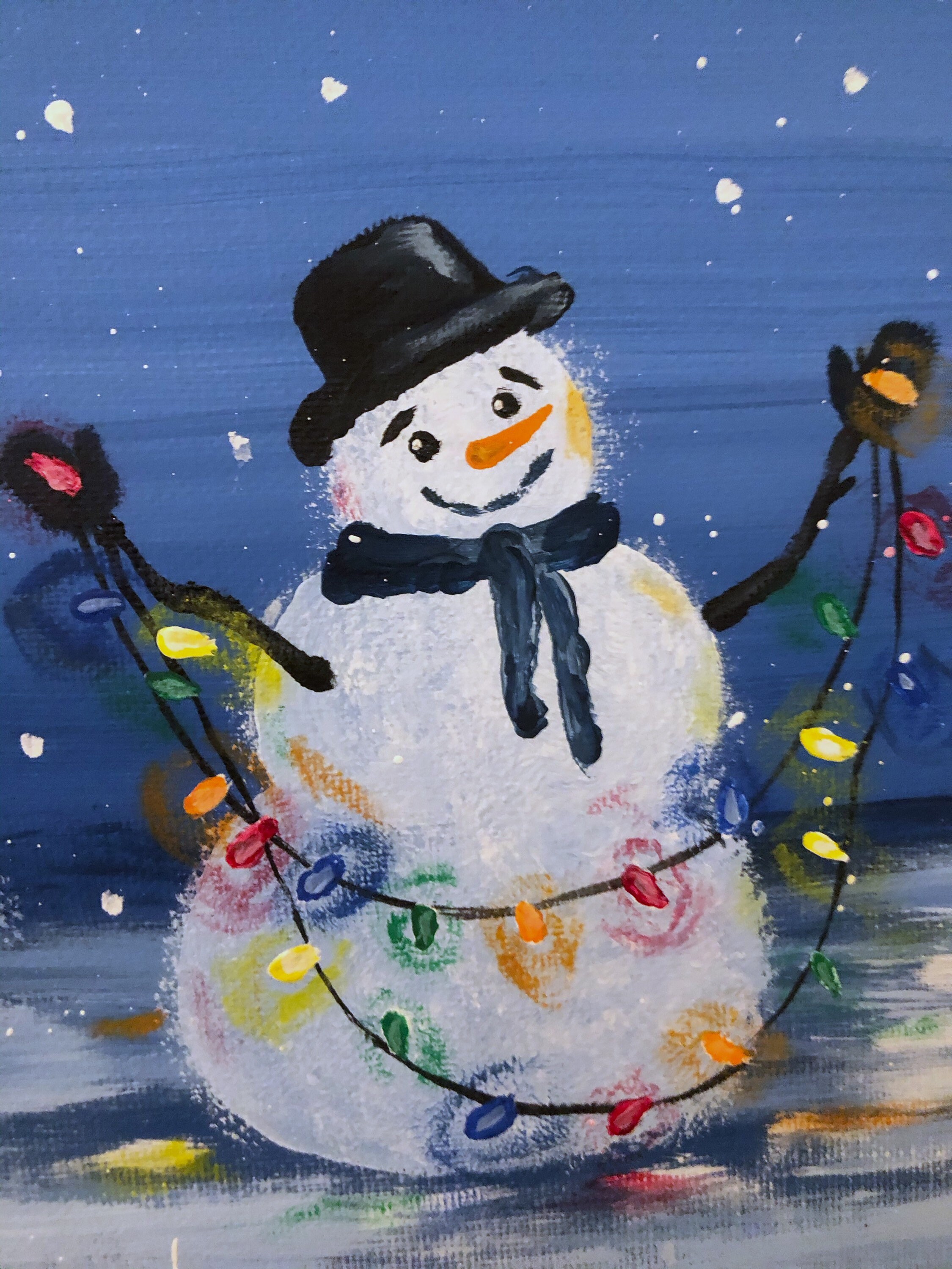 Acrylic Painting Snowman Light up the Night Christmas Lights Etsy UK