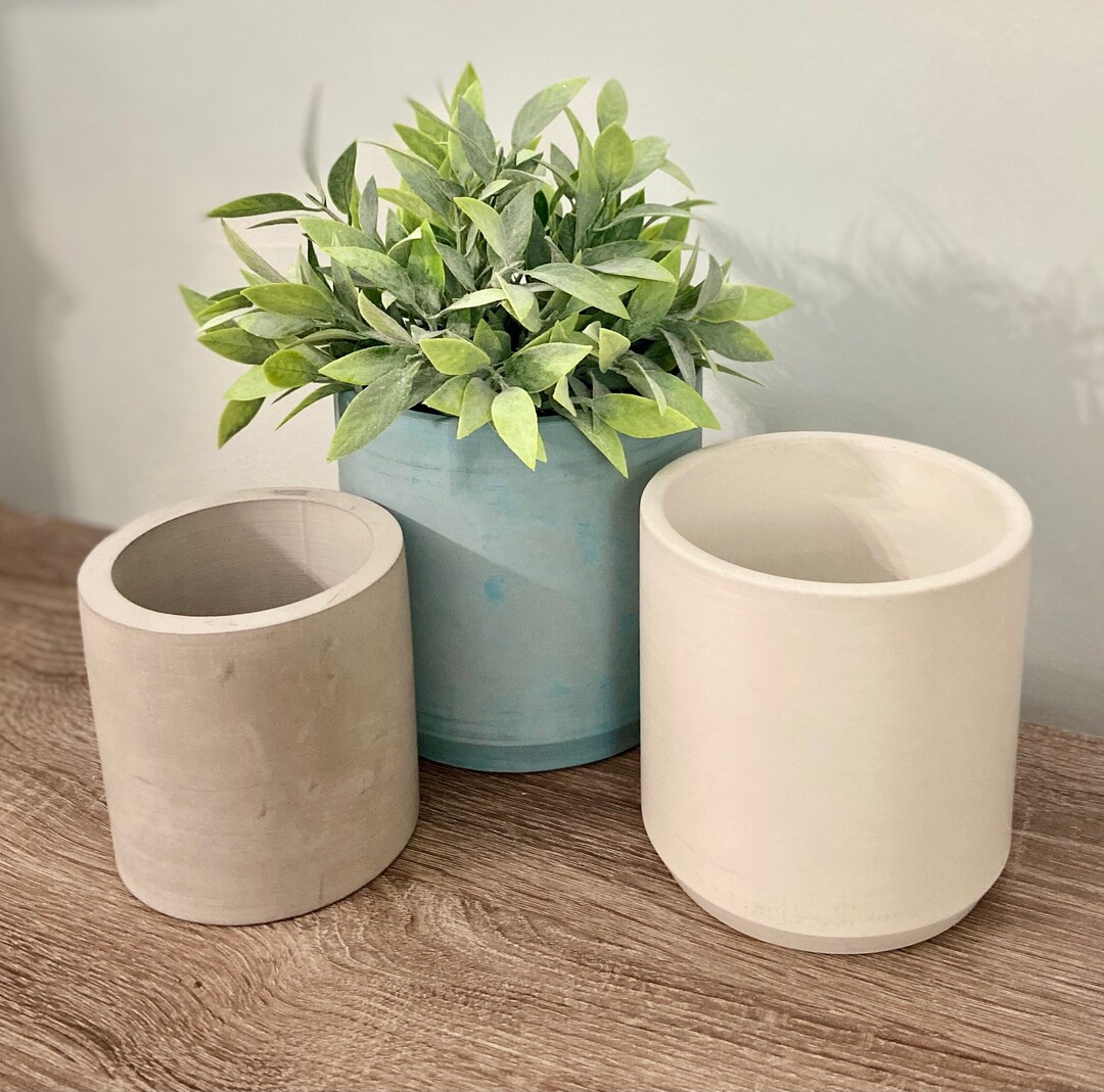 Round Cement Flower Planter Cylindrical Concrete Cylinder Etsy