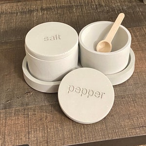 Set of Salt & Pepper Cellars with Lids | Concrete Pinch Pot | Cement Lidded Spice Jars | Kitchen Bowls Gifts