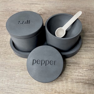 Set of Salt & Pepper Cellars with Lids | Concrete Pinch Pot | Cement Lidded Spice Jars | Kitchen Bowls Gift