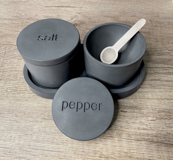 Set of Salt & Pepper Cellars With Lids Concrete Pinch Pot Etsy