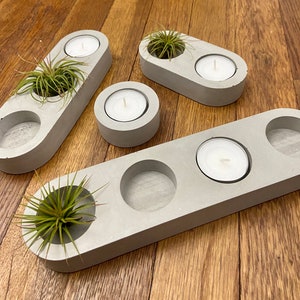 Concrete Tea Light Holder | Modern Cement Candleholder | Decorative Bath & Spa Lighting | Air Plant Display