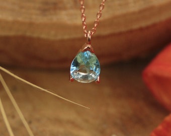 Blue Zircon Necklace, December Birthday Gift, Sterling Silver, Rose Gold Birthstone Necklace, Sky Blue Pendant, Elegant Gemstone Necklace