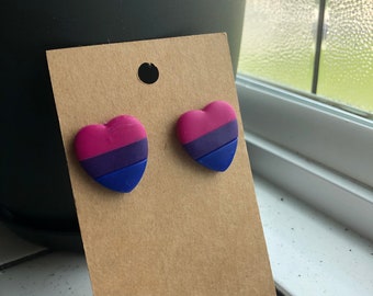 Bisexual Pride Flag Stripe Heart Studs | Polymer clay earrings