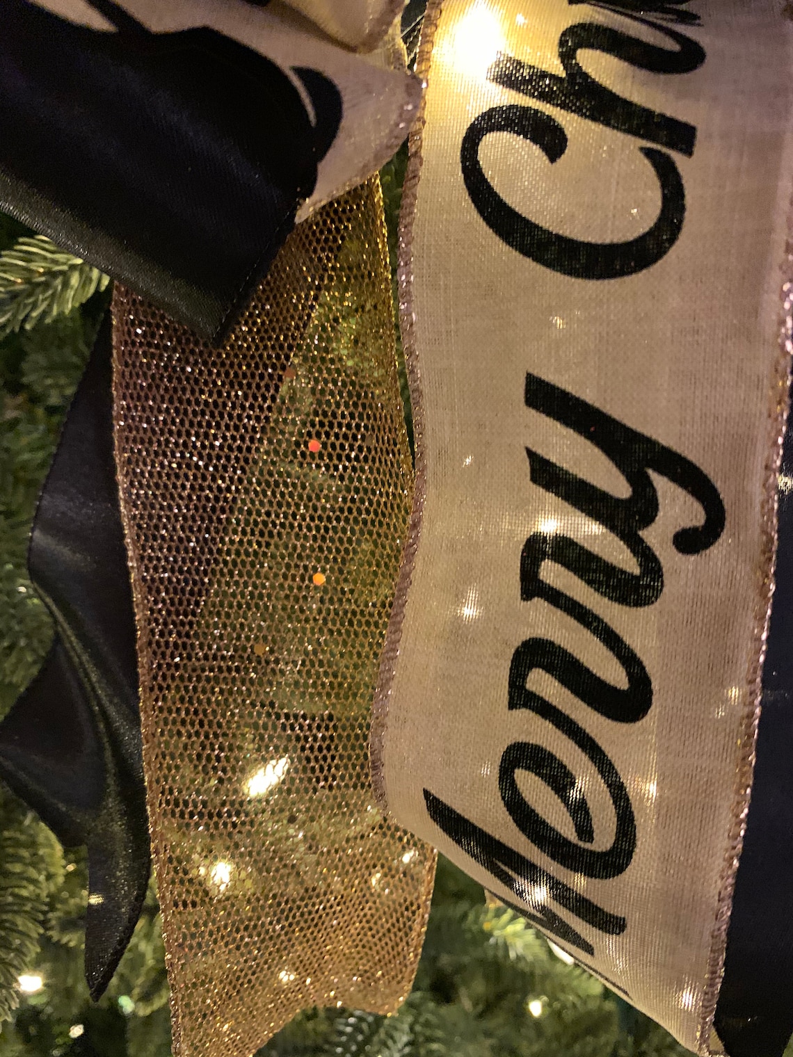 Black and Gold Christmas Bow Christmas Tree Topper Holiday Etsy