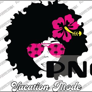 Vacation Mode Afro Lady PNG for Sublimation, tropical, vacation vibes, hibiscus, black woman