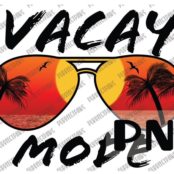 Vacay Mode PNG for Sublimation, Vacation mode, sunset, horizon, palm trees, tropical vibes, vacay vibes instant download PNG