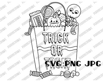 Trick or Treat Coloring SVG, Happy Halloween, Coloring SVG design, Coloring page, clip art instant download svg png jpg