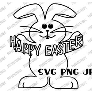 Happy Easter Bunny Coloring SVG, Coloring Digital Cut File, Sublimation, Printable, Instant Download svg png jpg