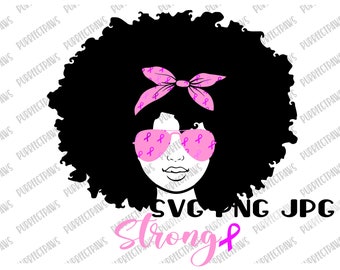 Breast Cancer Awareness SVG, Afro Lady, Black Woman, Fight Cancer, Cut file, Cricut, Sublimation, Instant Download svg png jpg