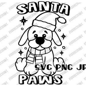 Santa Paws Coloring SVG, Coloring Page, Christmas kids design, svg png jpg