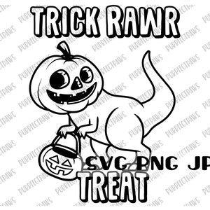Trick Rawr Treat Coloring SVG, Coloring page, coloring design, Happy Halloween, T-rex, Cartoon, cut file sublimation, svg png jpg