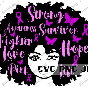 Afro Lady Breast Cancer Awareness Month SVG, Fight Cancer, Cancer Survivor, Wear Pink, Pinktober, Pink Ribbon, Cut File, Sublimation SVG