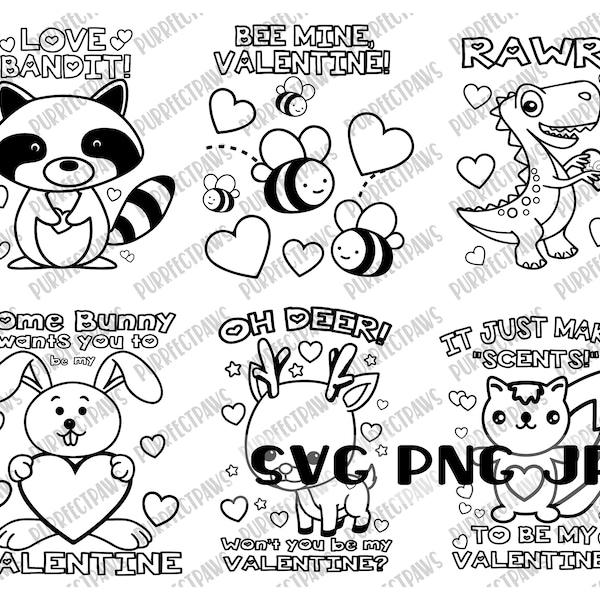 Kawaii Valentine Coloring Page - Etsy