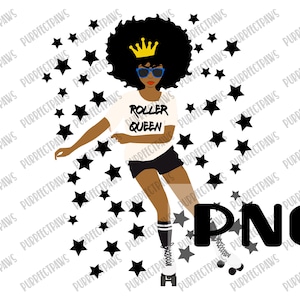 Roller Afro Queen PNG for Sublimation, Afro Queen, Afro Lady Black Woman, Black Queen, roller-skates instant download png