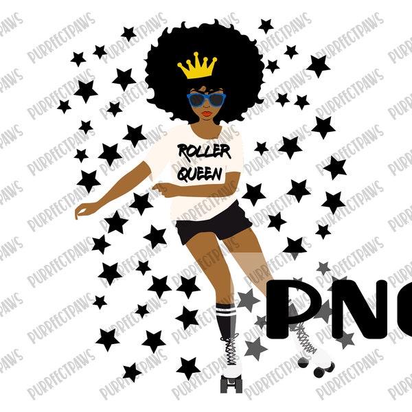 Roller Afro Queen PNG for Sublimation, Afro Queen, Afro Lady Black Woman, Black Queen, roller-skates instant download png