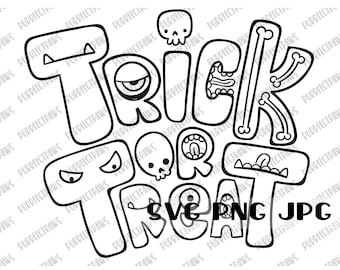 Trick or Treat Halloween Coloring SVG, Happy Halloween, Coloring page, Coloring design, cut file, sublimation, Cricut, svg png jpg