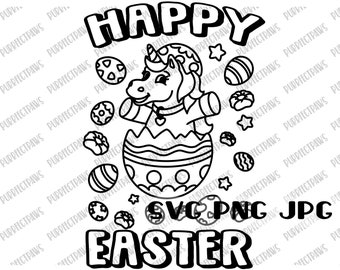 Happy Easter Unicorn Coloring SVG, Digital Cut File, Sublimation, Printable Instant Download svg png jpg