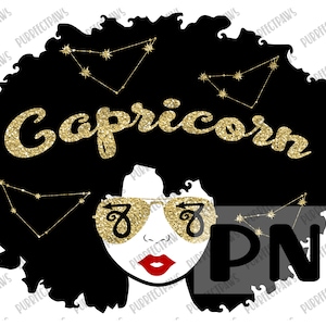 Steenbok Afro vrouw PNG voor sublimatie, verjaardag png, Zodiac png, Steenbok png, zwarte vrouw, silhouet, Instant Download PNG