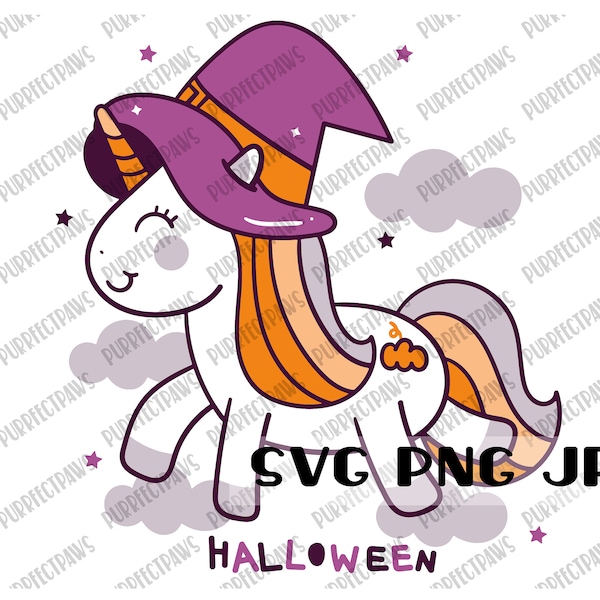 Halloween Unicorn SVG, Unicorn svg, halloween svg, kawaii svg, cute, clip art, instant download svg png jpg