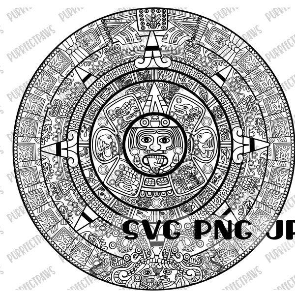 Aztec Calendar SVG PNG JPG, Clip Art, Printable, Instant Download