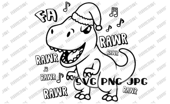 T Rex Natale da colorare SVG Divertente Cartone Animato Rawr