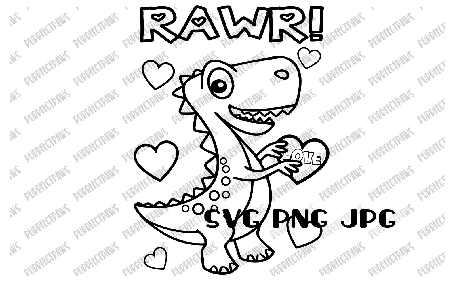 Trex Valentine's Day Coloring SVG Coloring Page Rawr Etsy