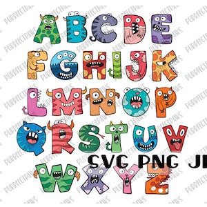 Monster Alphabet SVG, Cartoon, Cute, Kid es Design, Halloween, gruselig, Clip Art instant download svg png jpg