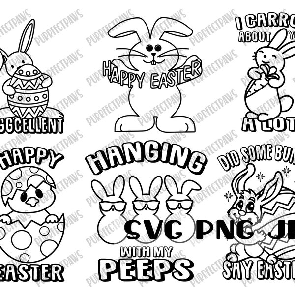 Bundle de coloriage de Pâques SVG, page à colorier, fichier de découpe numérique, sublimation, imprimable, téléchargement immédiat svg png jpg