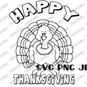 Happy Thanksgiving Coloring SVG, Kleurplaat, Turkije Cartoon, Kleuring t-shirt ontwerp, Cut bestand, Sublimatie, instant download svg png jpg