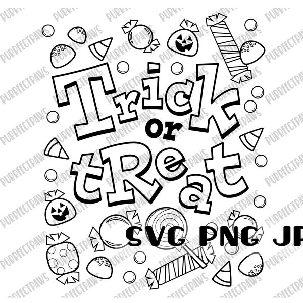 Trick Or Treat Coloring SVG, Happy Halloween Design, Coloring Page, Kids Design, Clip Art, Instant Download svg png jpg