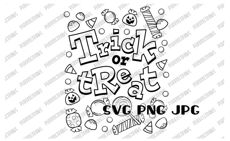 Trick Or Treat Coloring SVG, Happy Halloween Design, Coloring Page, Kids Design, Clip Art, Instant Download svg png jpg image 1