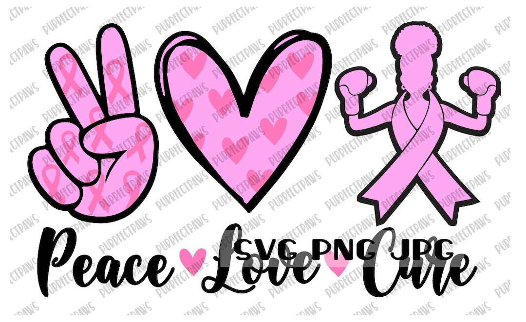 Peace Love Cure SVG, Breast Cancer Awareness Month, Pink Ribbon. Wear