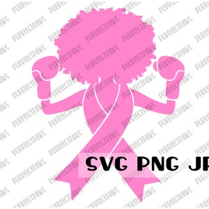 Breast Cancer Awareness Month SVG, Pink Ribbon, Afro Lady, Wear Pink, Fight Cancer, Cancer Survivor, Cut File, Sublimation svg png jpg