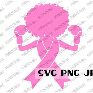 Brustkrebs Monat SVG, Pink Ribbon, Afro Lady, Wear Pink, Kampf gegen Krebs, Krebs Überlebender, Schnittdatei, Sublimation svg png jpg