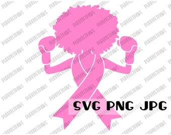 Breast Cancer Awareness Month SVG, Pink Ribbon, Afro Lady, Wear Pink, Fight Cancer, Cancer Survivor, Cut File, Sublimation svg png jpg