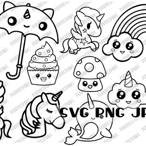 Kawaii Cartoon Einhorn, Regenbogen, kawaii, pony, Cupcake, schneiden Datei, schneiden Datei, svg png jpg sofort-Download