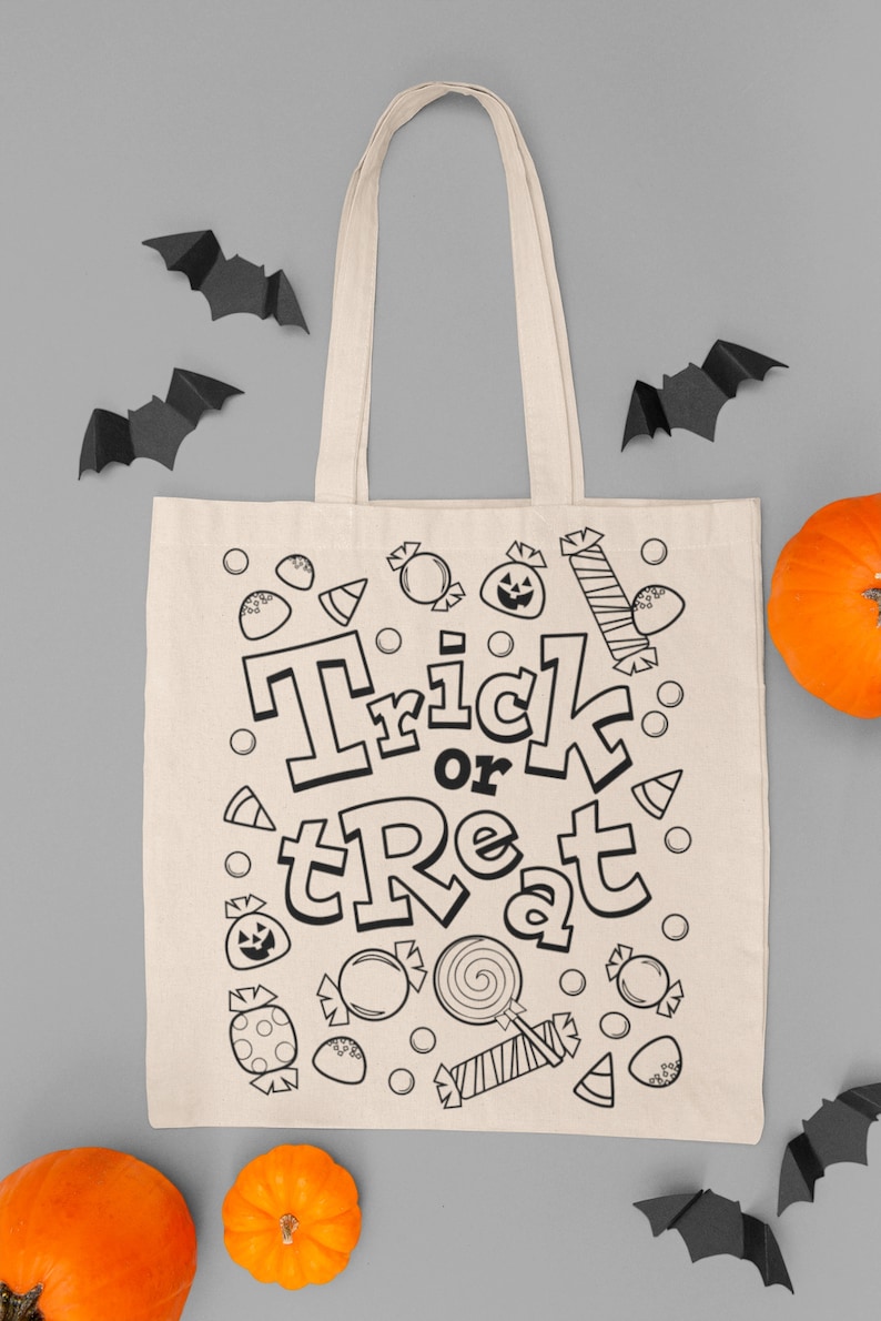 Trick Or Treat Coloring SVG, Happy Halloween Design, Coloring Page, Kids Design, Clip Art, Instant Download svg png jpg image 2